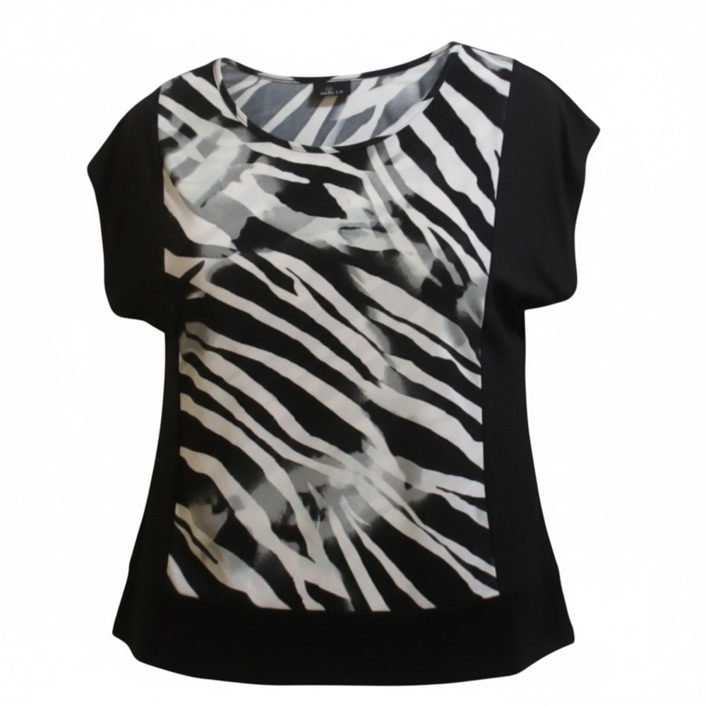 Evolve LA Black White Gray Zebra Print Women's Top Size 1X